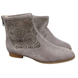 Jack Rogers Ronnie Booties Womens 5.5 Boots Zip Suede Leather Laser Cut Gray NEW